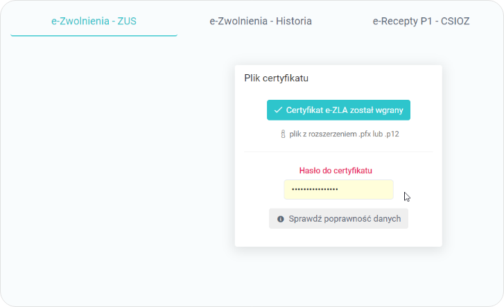 Wpisz hasło certyfikatu e-ZLA