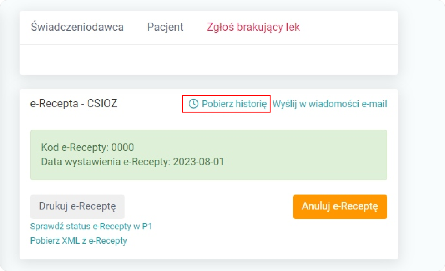 Pobierz historię recept pacjenta