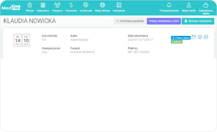 Historia e-ZLA danego pacjenta