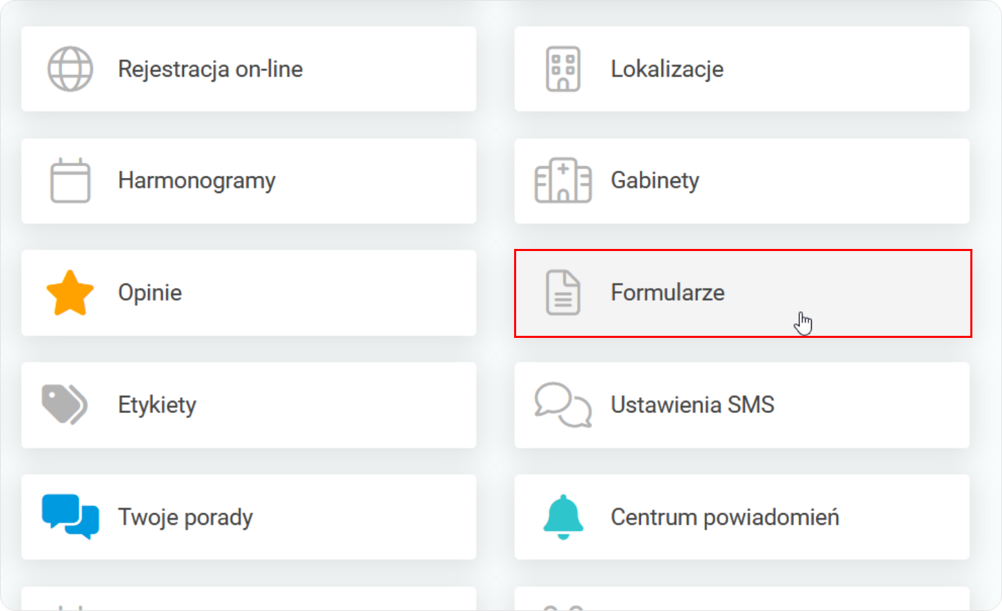 Wybierz kafelkę formularze w moje konto