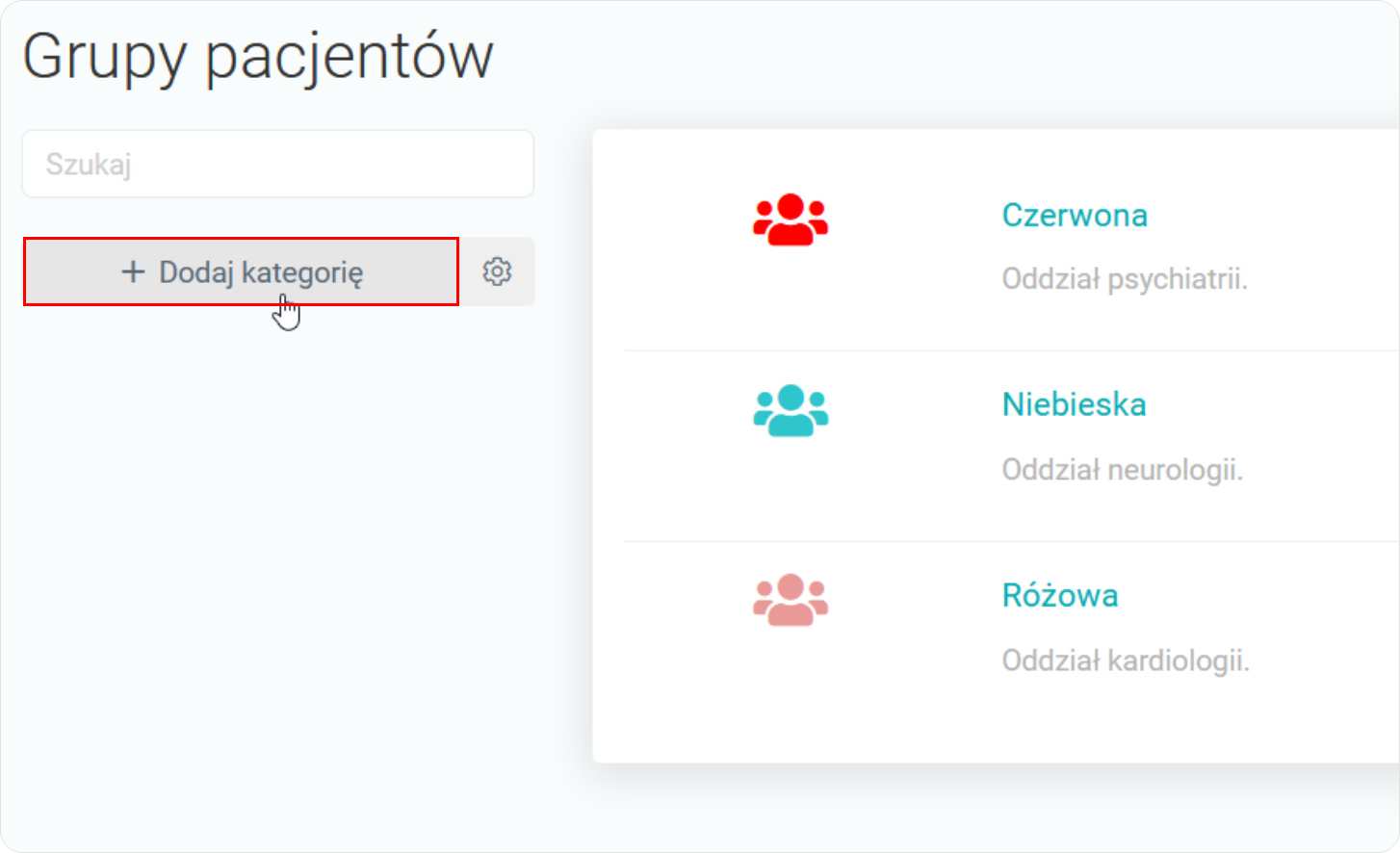 Dodaj kategorię w grupach pacjentów