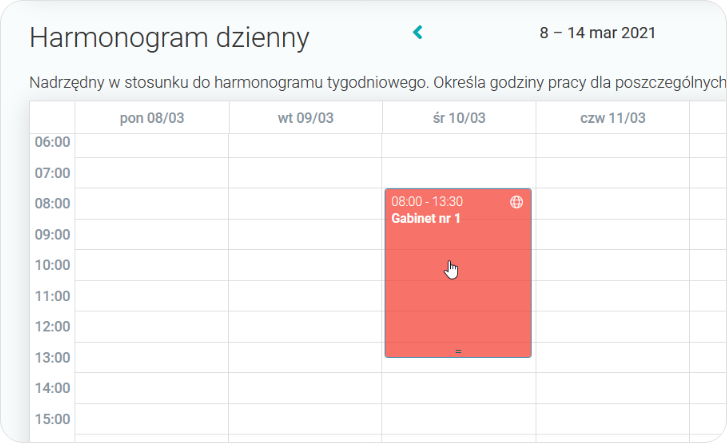 Kliknij w kafel w harmonogramie dziennym