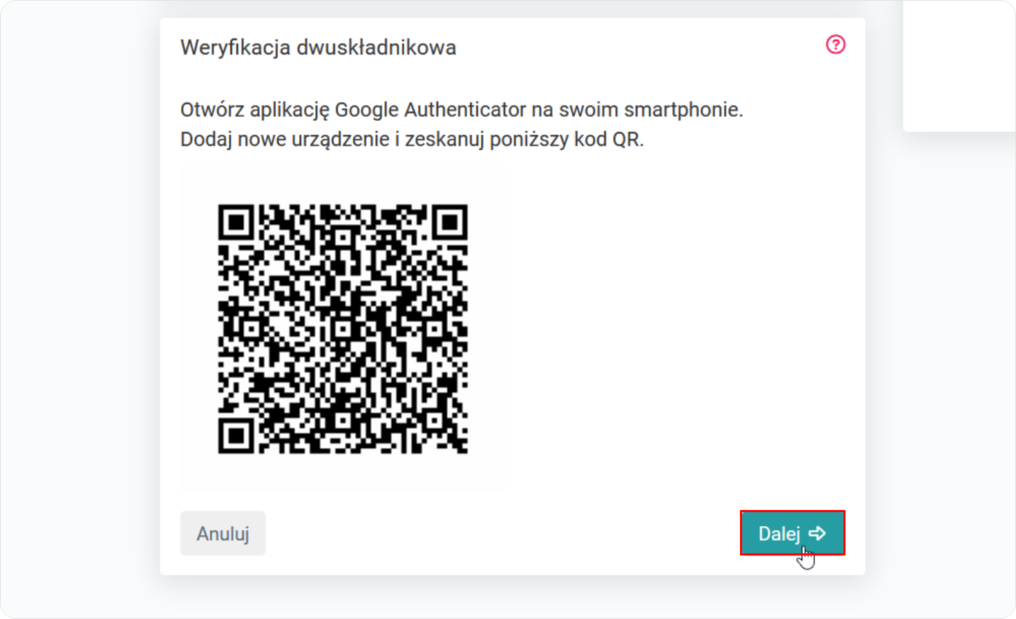 Kod QR na koncie klienta