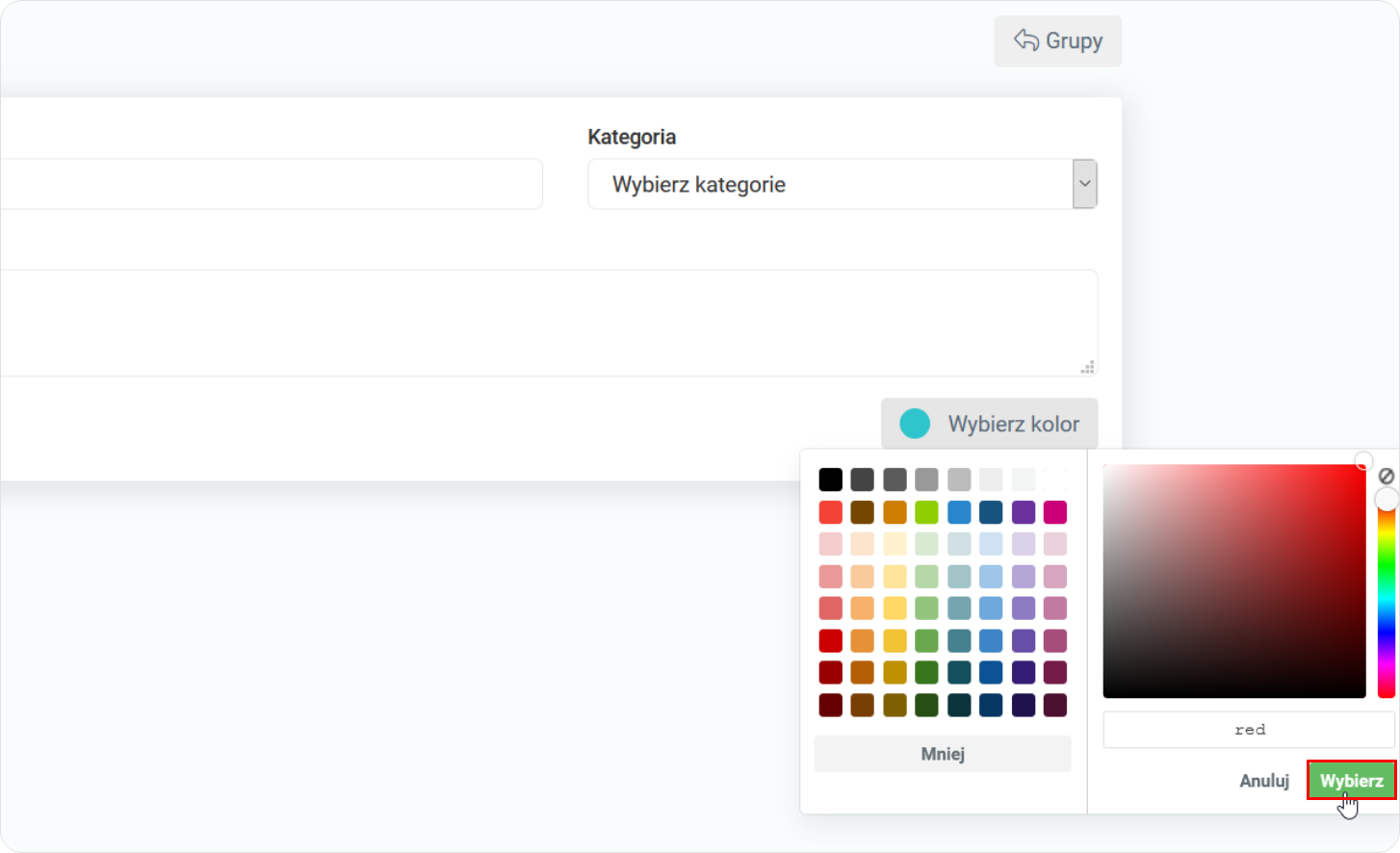 Wybierz kolor grupy pacjentów