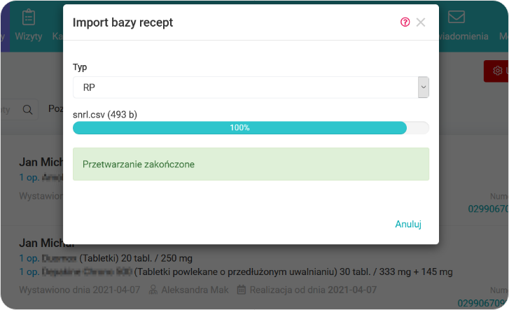 Przetwarzanie zakończone baza recept