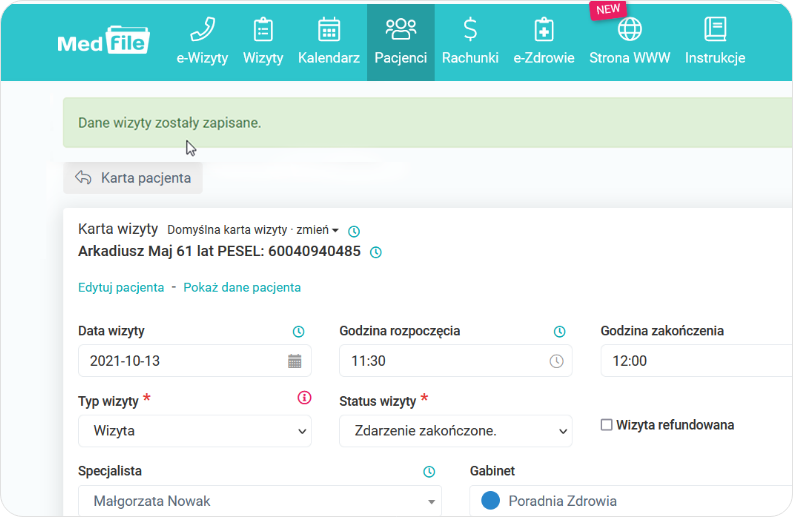 Dane wizyty zostały zapisane