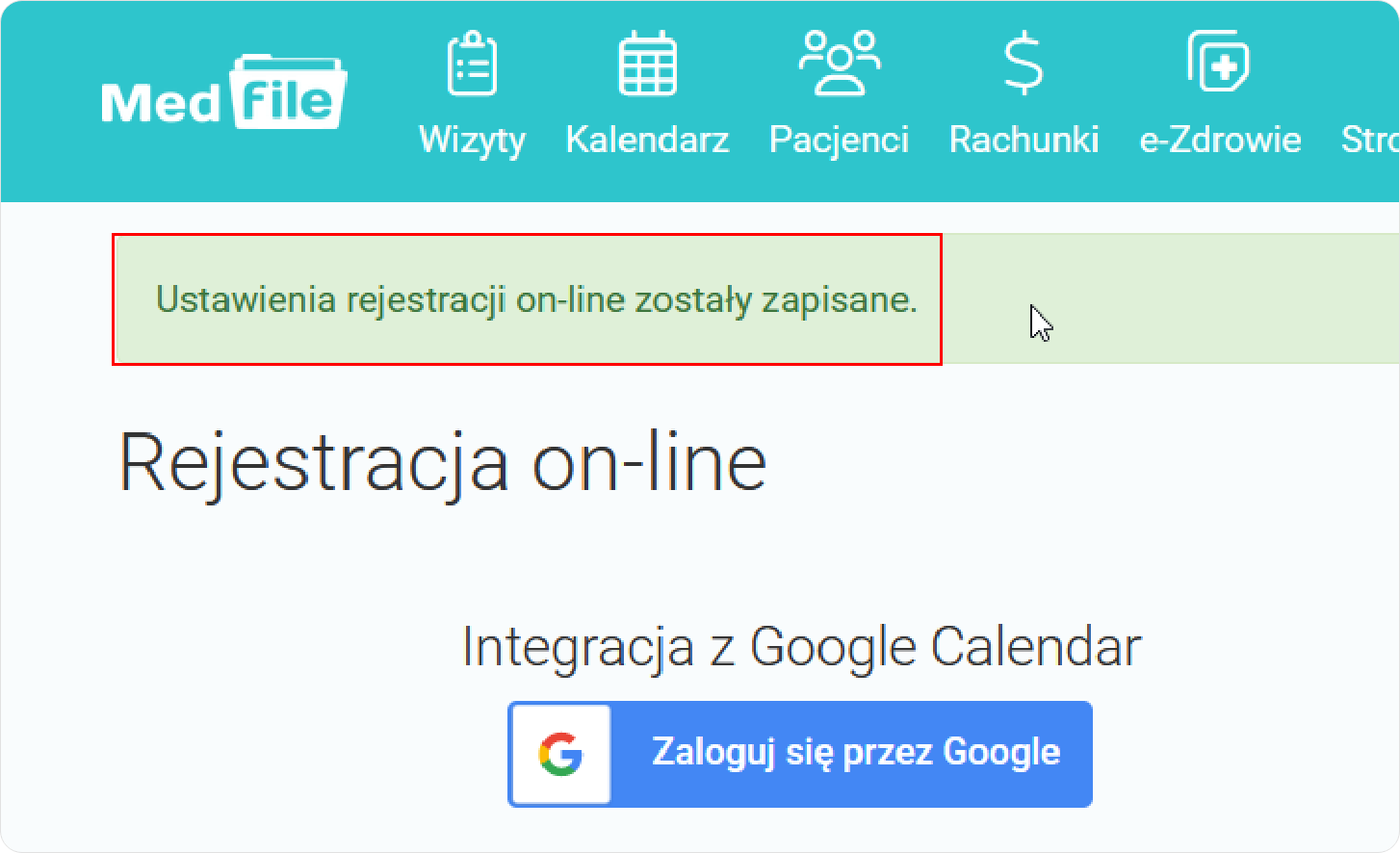 Komunikat o poprawnym zapisie