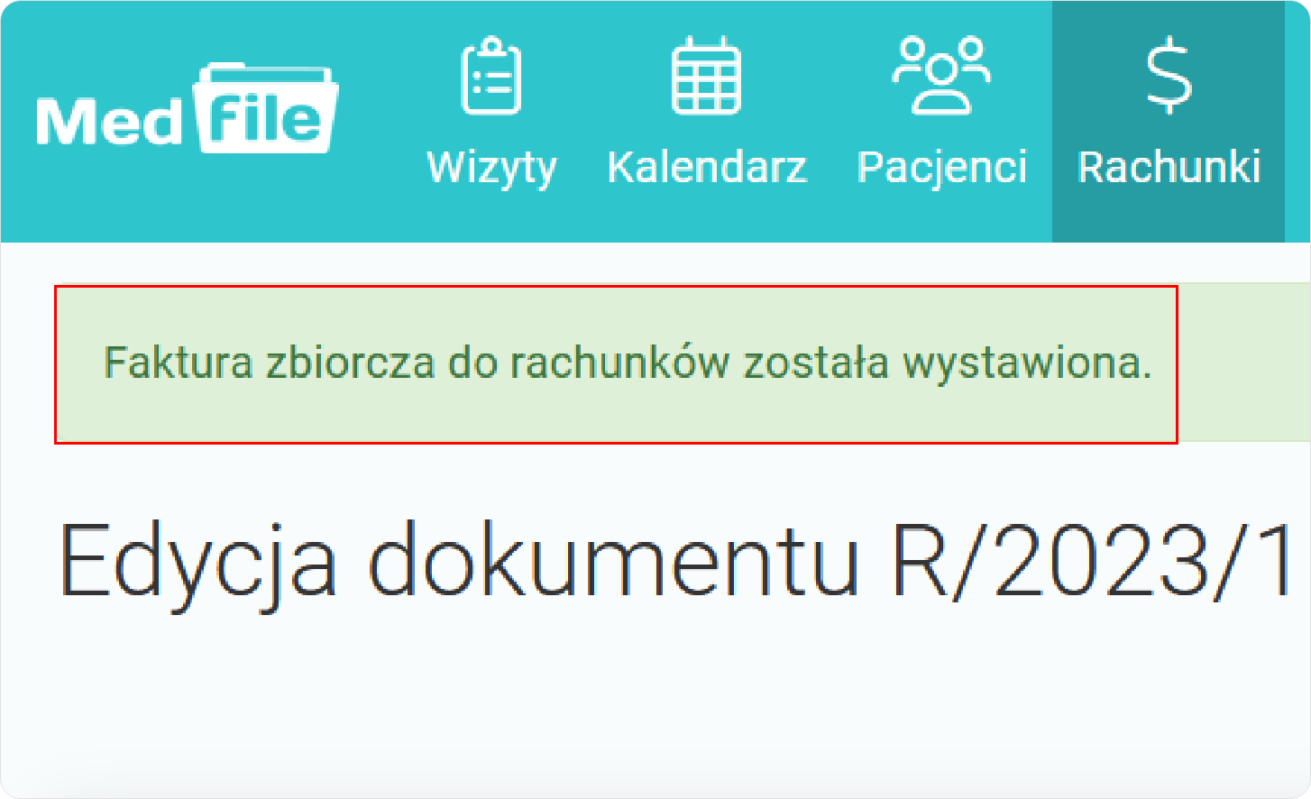 Komunikat o poprawnie wystawionej fakturze