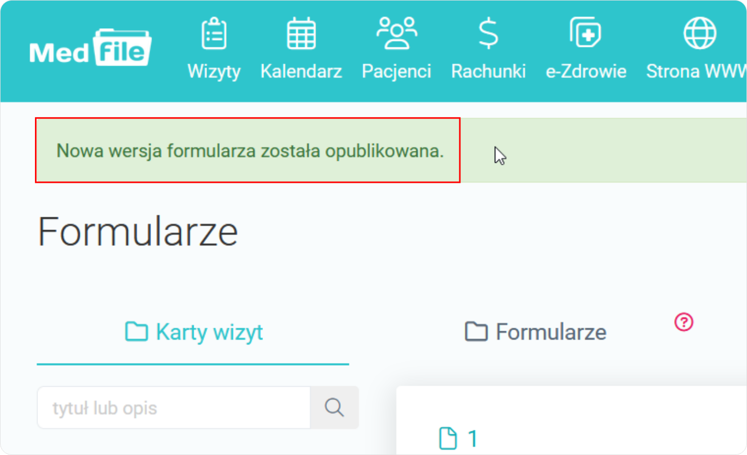 Komunikat potwierdzający zapisanie nowej wersji formularza