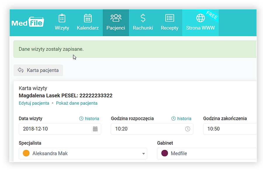 Dane wizyty zostały zapisane