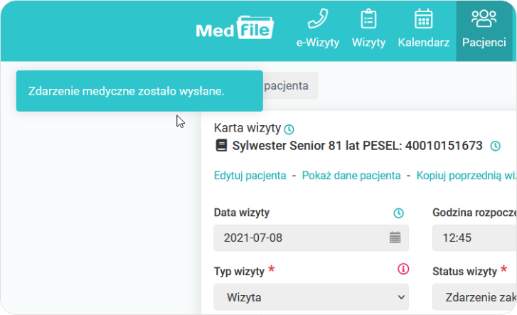 Zdarzenie medyczne zostało wysłane