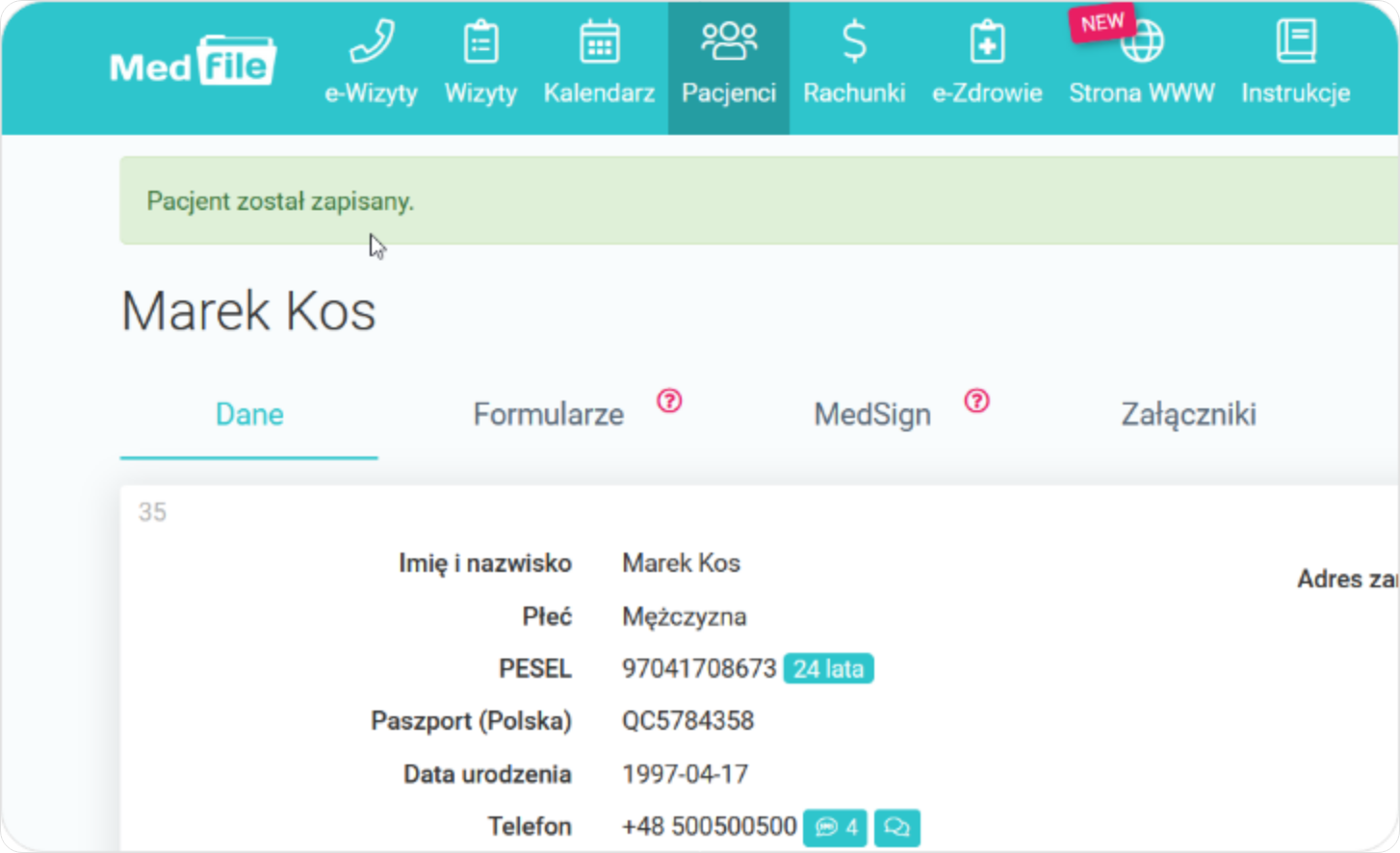 Pacjent został zapisany