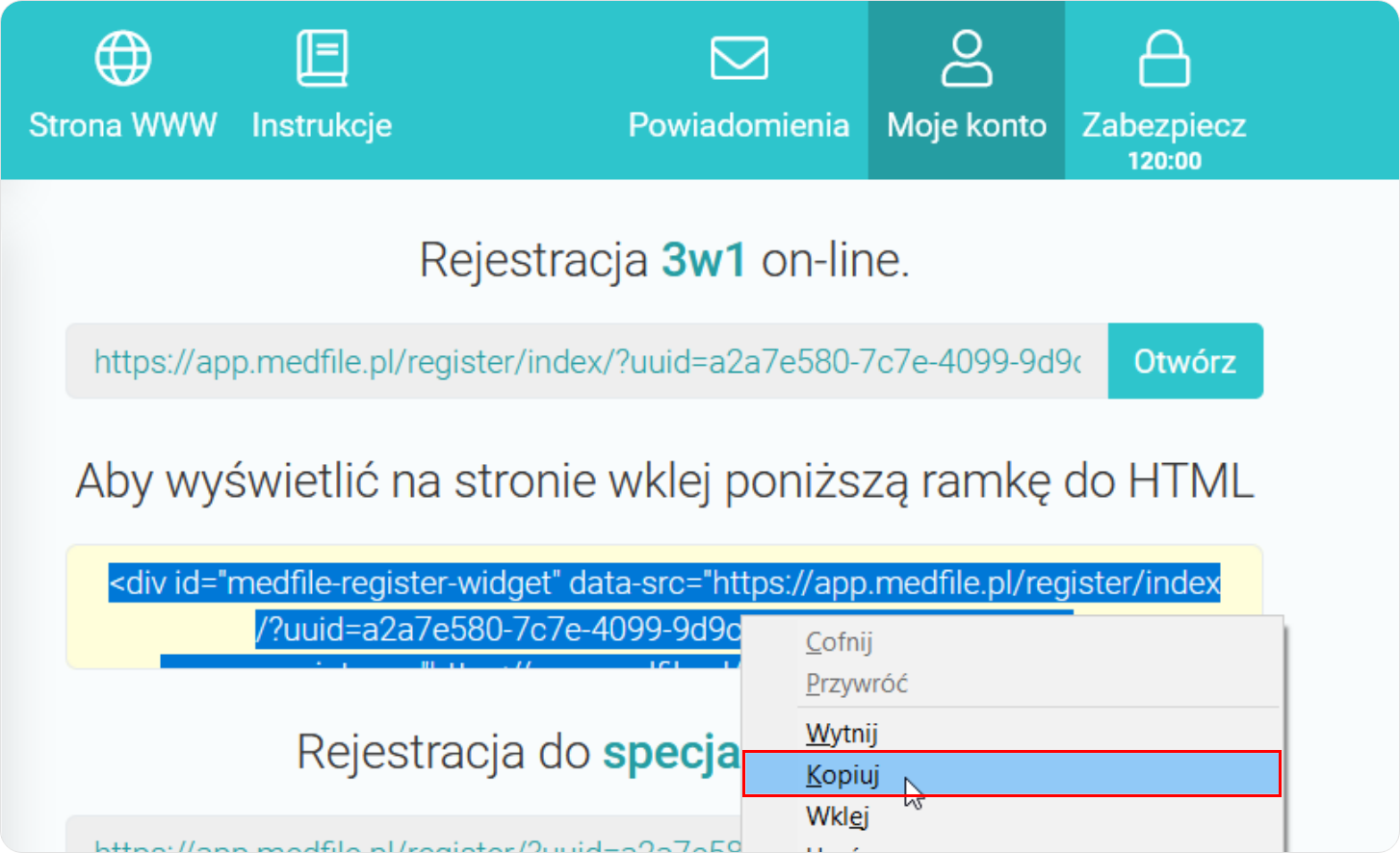 Kopiuj kod do rejestracji 3w1 online