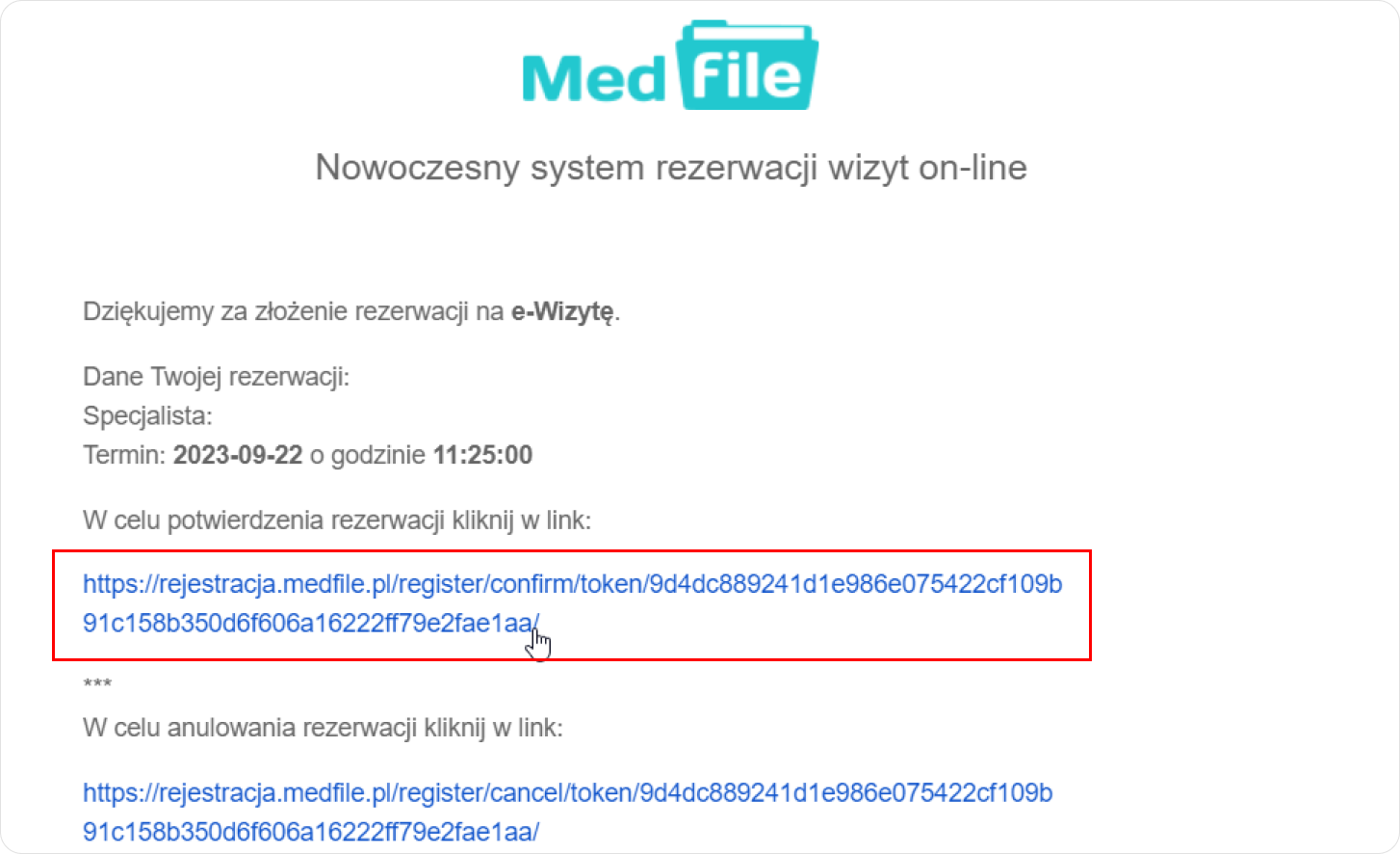 Kliknij w link otrzymany w wiadomości e-mail