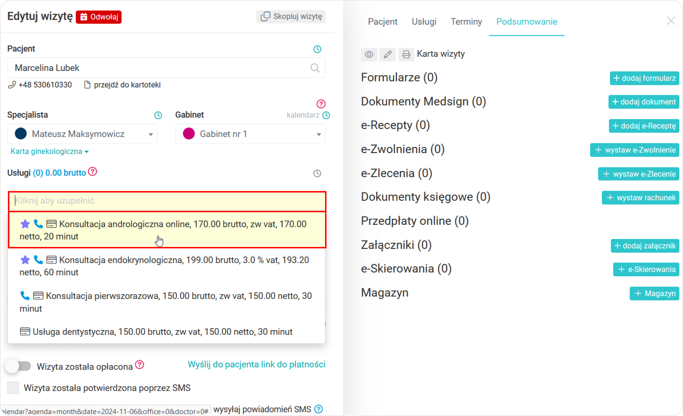 Wybierz z listy rozwijanej usługę