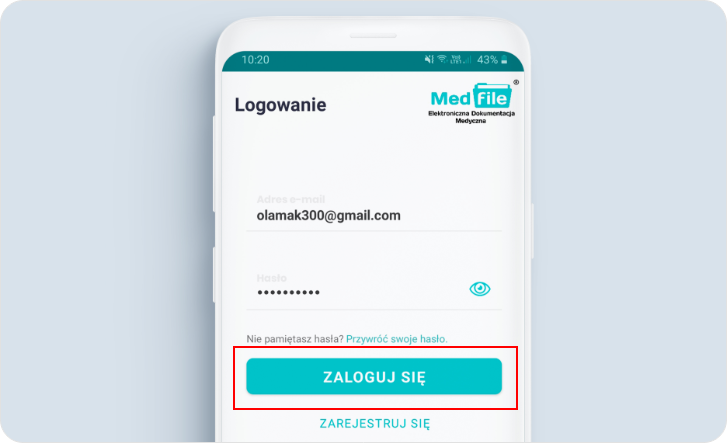 Zaloguj się do aplikacji Medfile