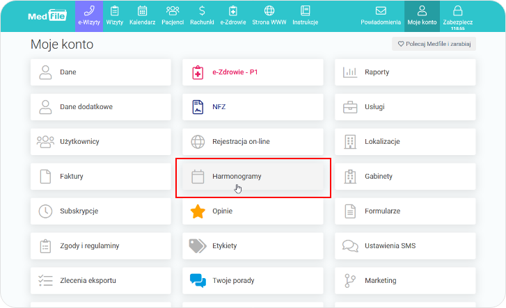 Wejdź na Harmonogramy w Medfile