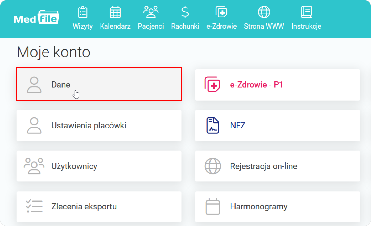 Wybierz funkcje dane z mojego konta