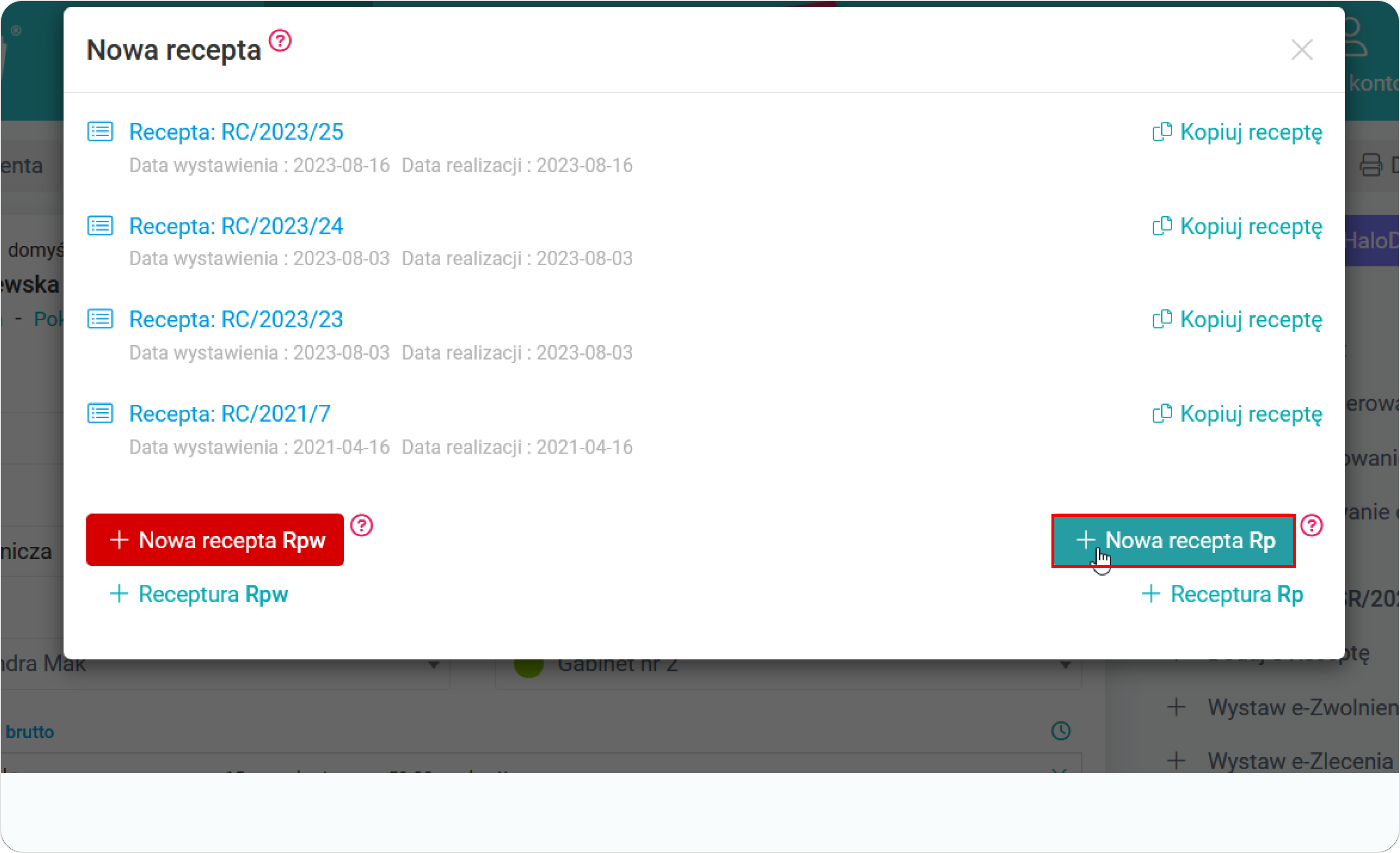 Wybierz nową receptę RP
