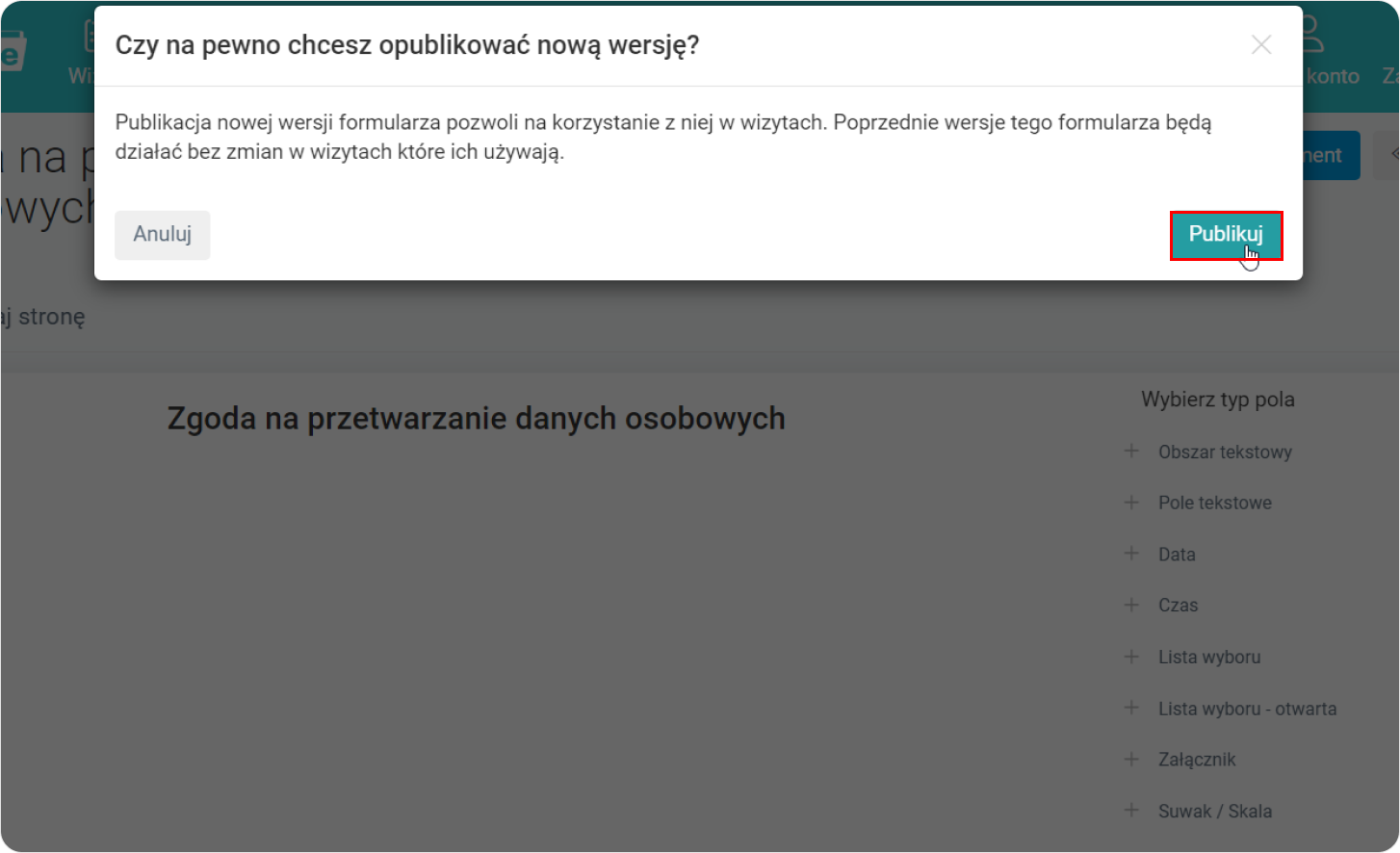 Publikuj nową wersję formularza
