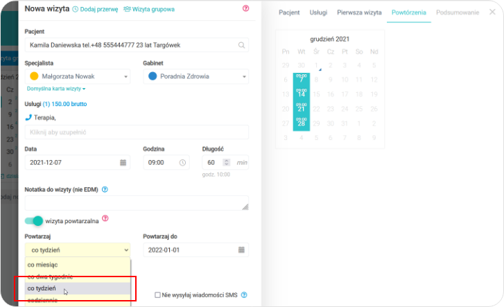 Dodaj wizytę powtarzalną
