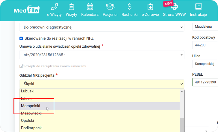 Wybierz oddział NFZ pacjenta
