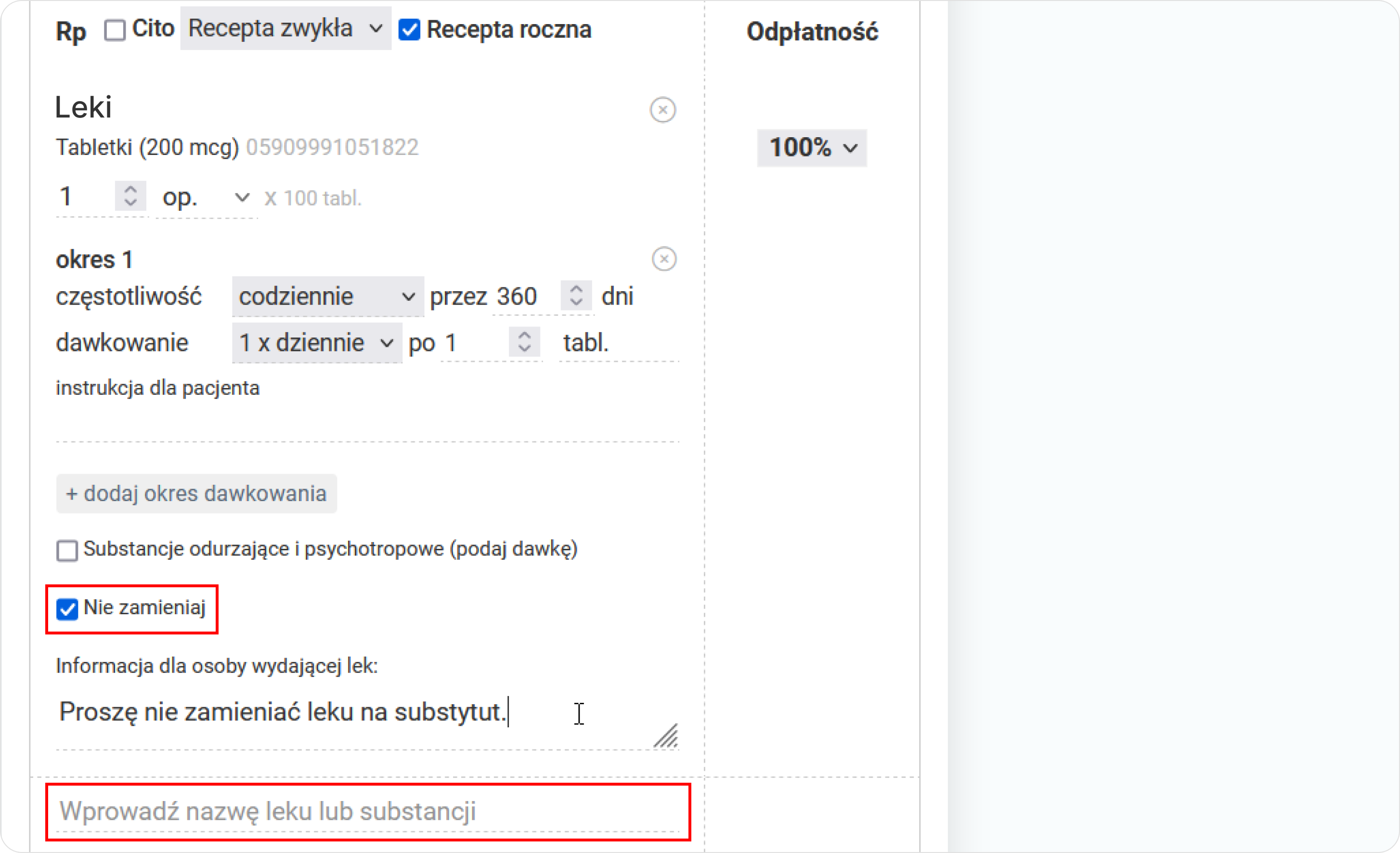 Określ odpowiednie aspekty w e-Recepcie 