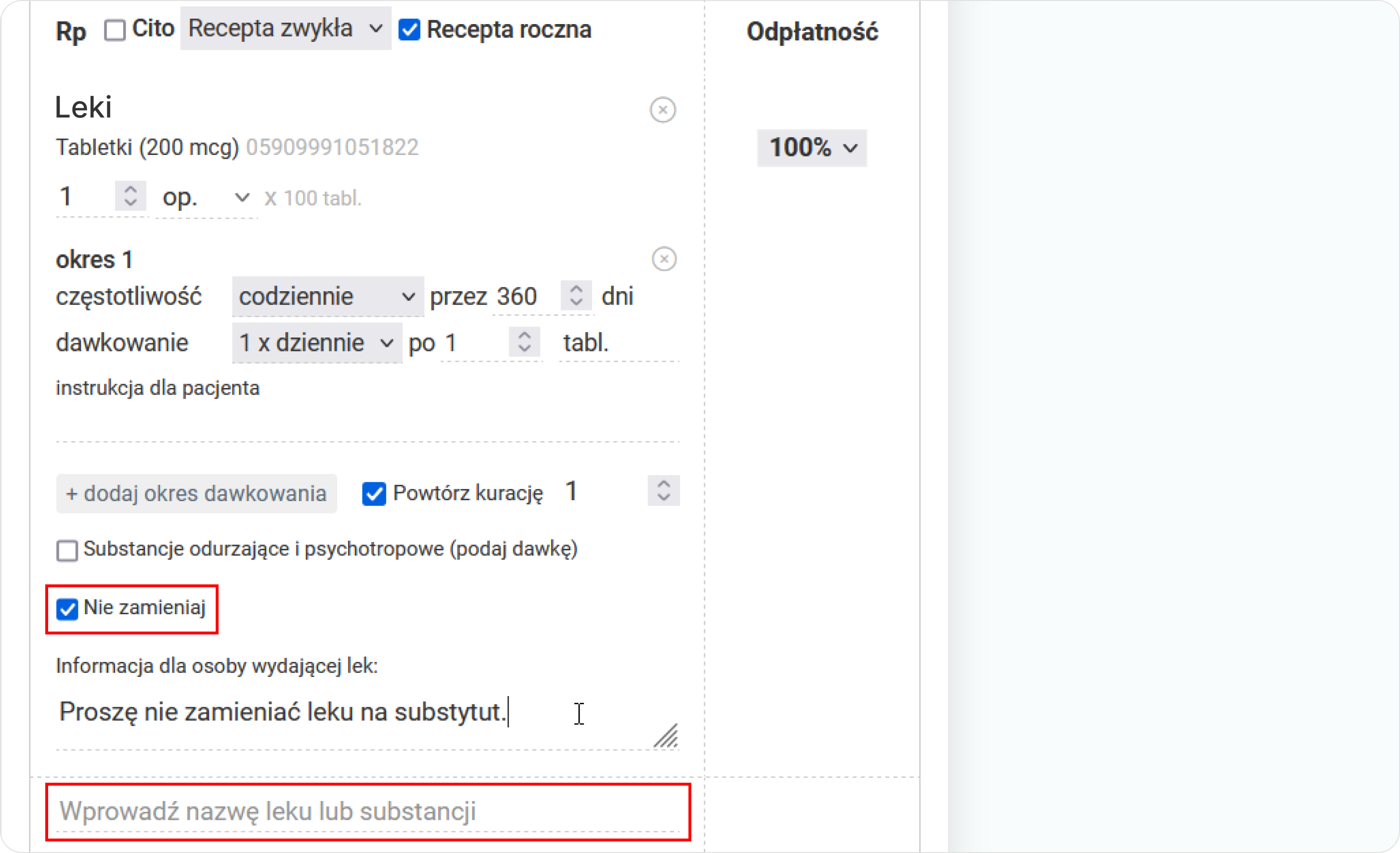 Określ odpowiednie aspekty w e-Recepcie 