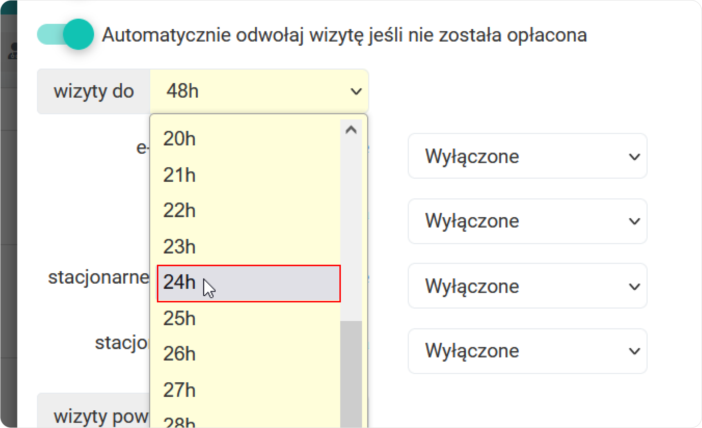 Określ czas odwołania wizyty