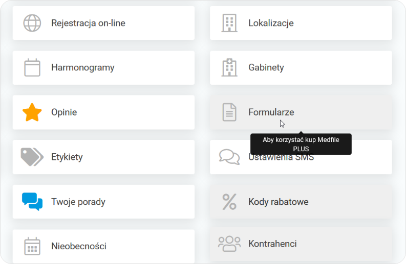 Ograniczenia pakietu Medfile Free