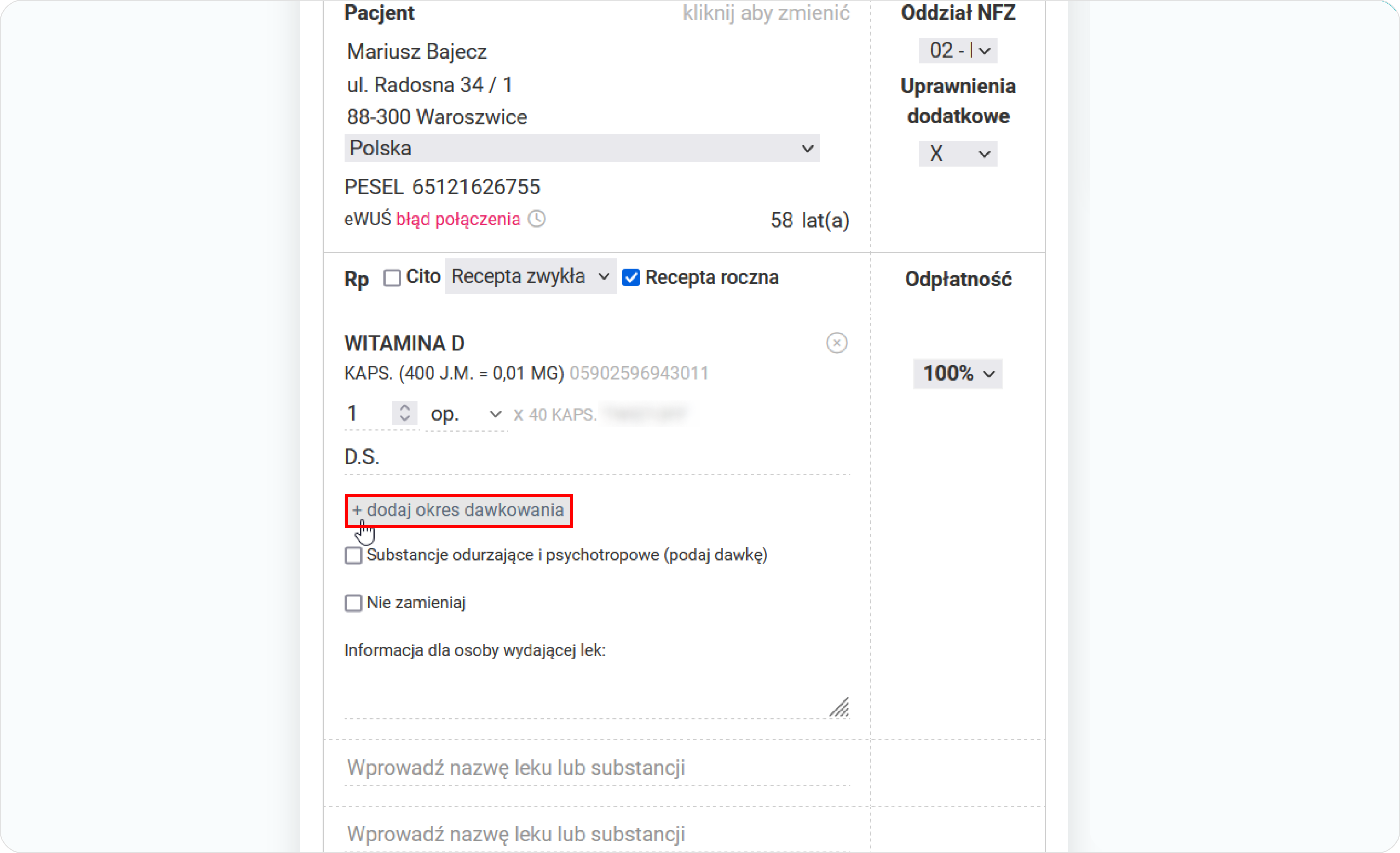 Dodaj okres dawkowania w e-Recepcie