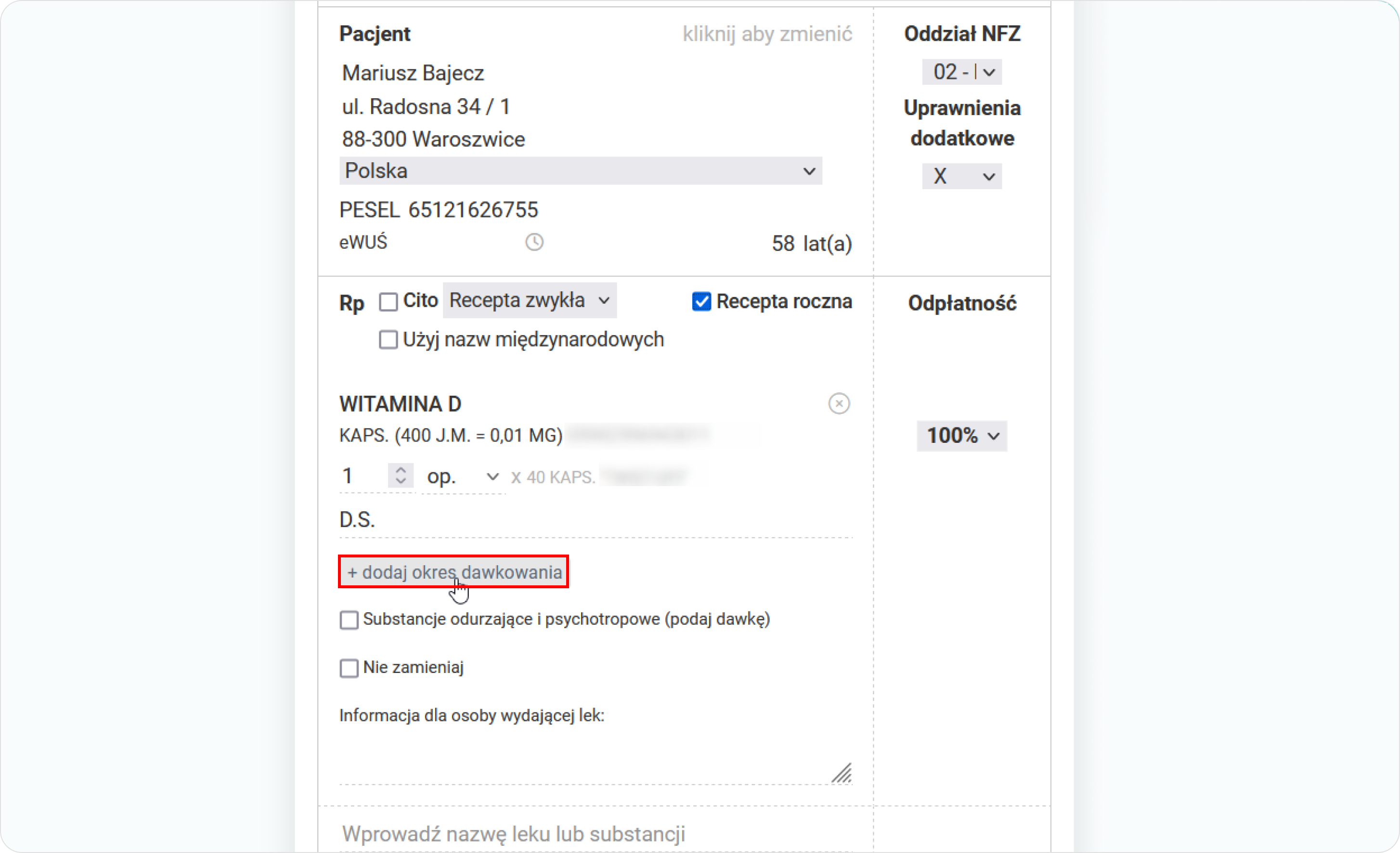 Dodaj okres dawkowania w e-Recepcie
