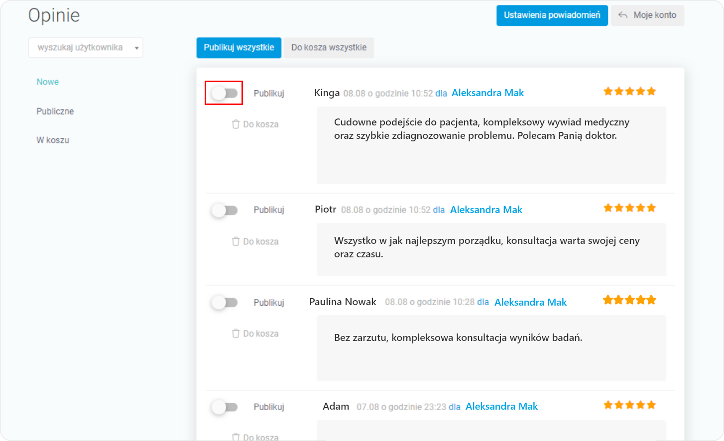 Opublikuj opinie pacjentów 