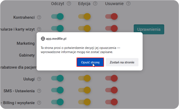 Potwierdź opuszczenie strony 