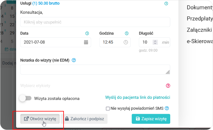 Otwórz wizytę