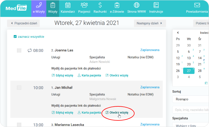 Otwórz wizytę