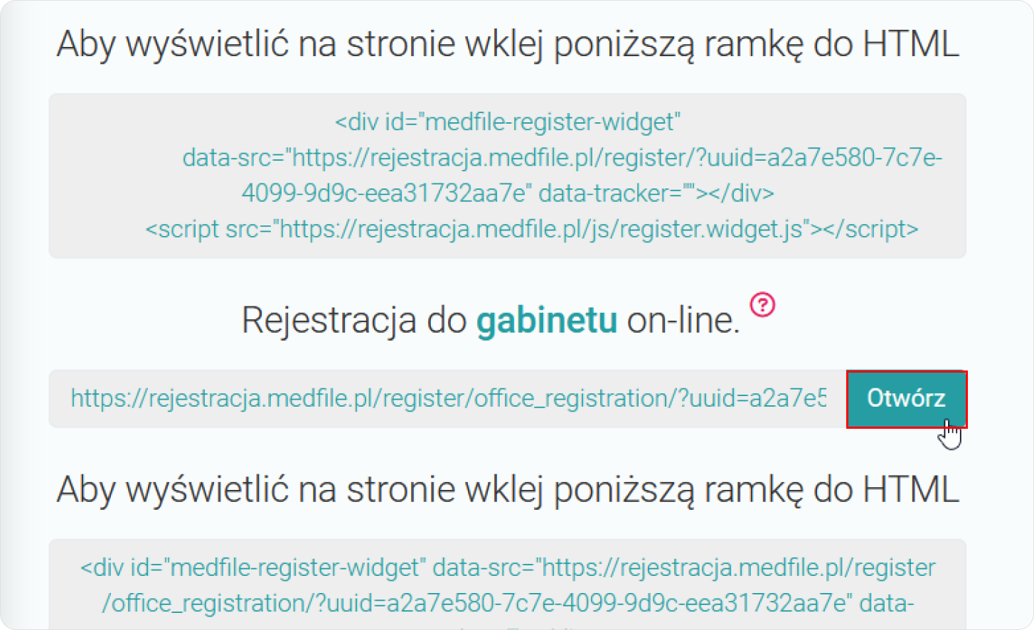 Otwórz link do rejestracji do gabinetu on-line