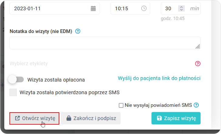 Otwórz wizytę pacjenta 