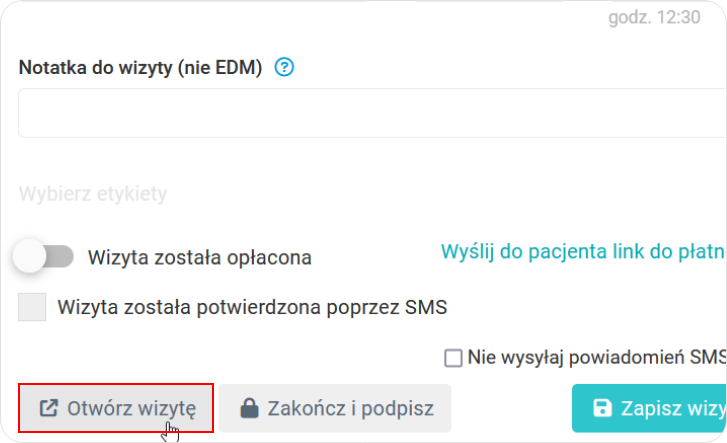 Otwórz wizytę pacjenta