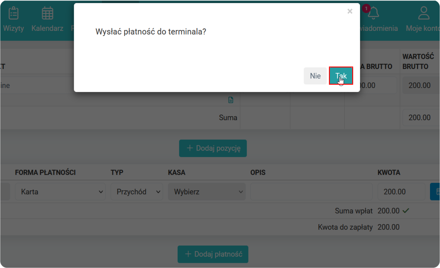 Potwierdź wysyłkę płatności do terminala 