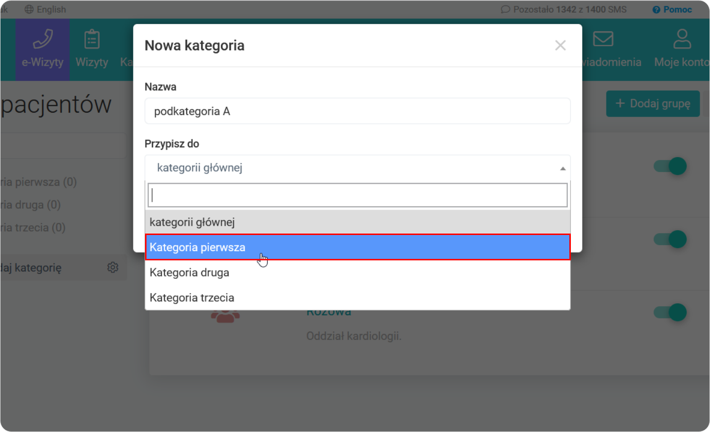 Twórz podkategorię w grupach pacjentów