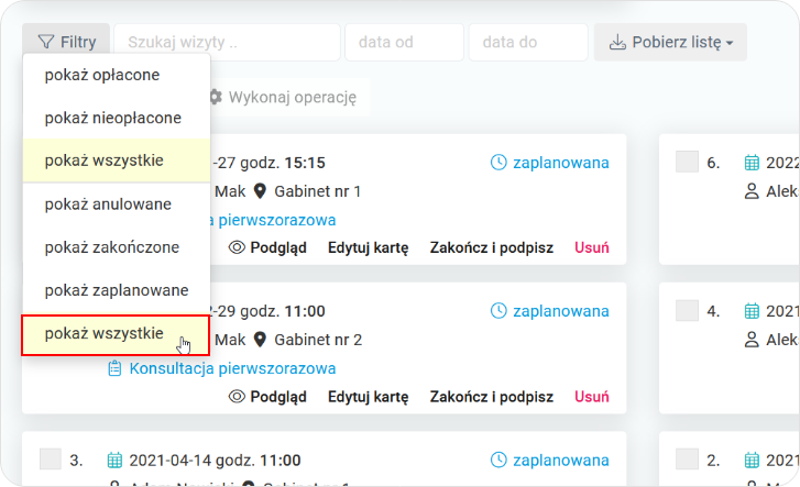 Wybierz filtr pokaż wszystkie 
