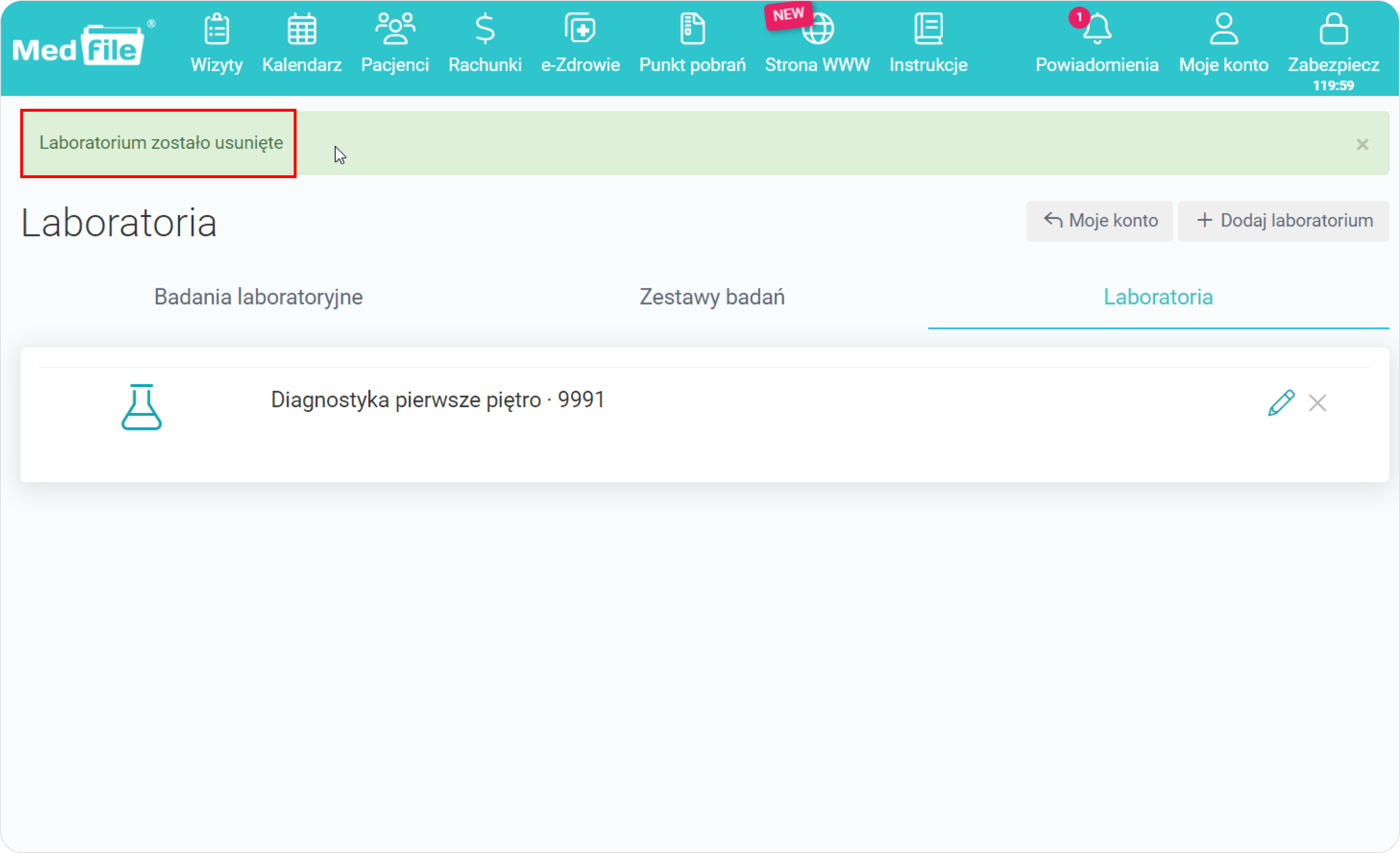Zobacz komunikat o poprawnym usunięciu laboratorium