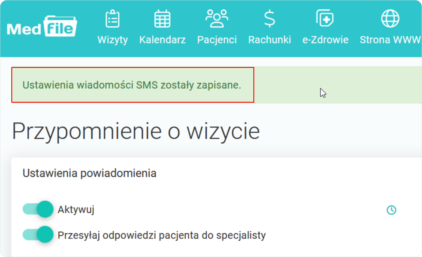 Komunikat o poprawnym zapisie danych 