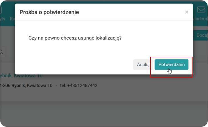 Potwierdź usuwanie lokalizacji
