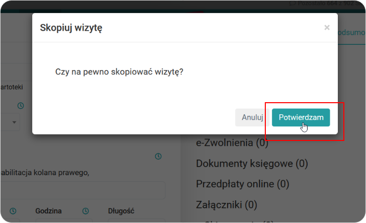 Potwierdź kopiowanie wizyty