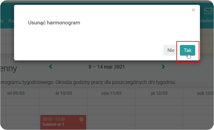 Potwierdź usuwanie w harmonogramie dziennym