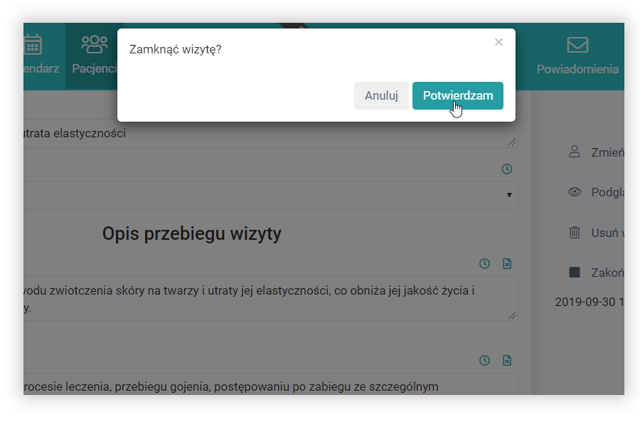 Prośba o potwierdzenie zakończenia wizyty medycyna estetyczna