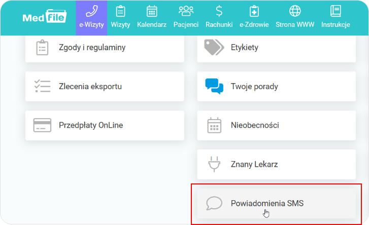 Wskaż na Powiadomienia SMS
