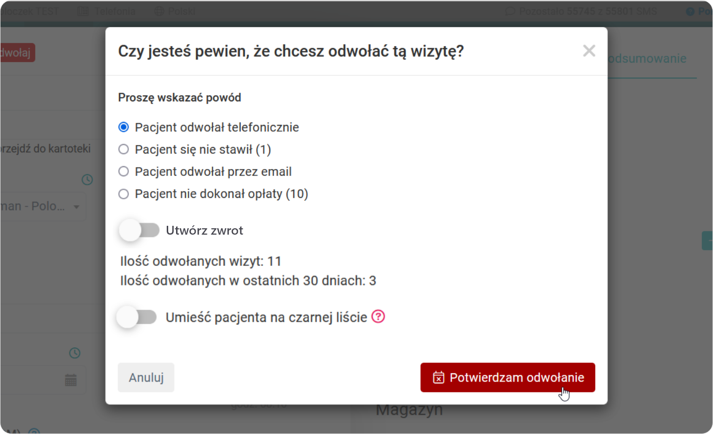 Pacjent odwołał przez email